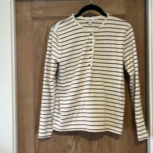Jcrew tan stripe frill Henley, size Small